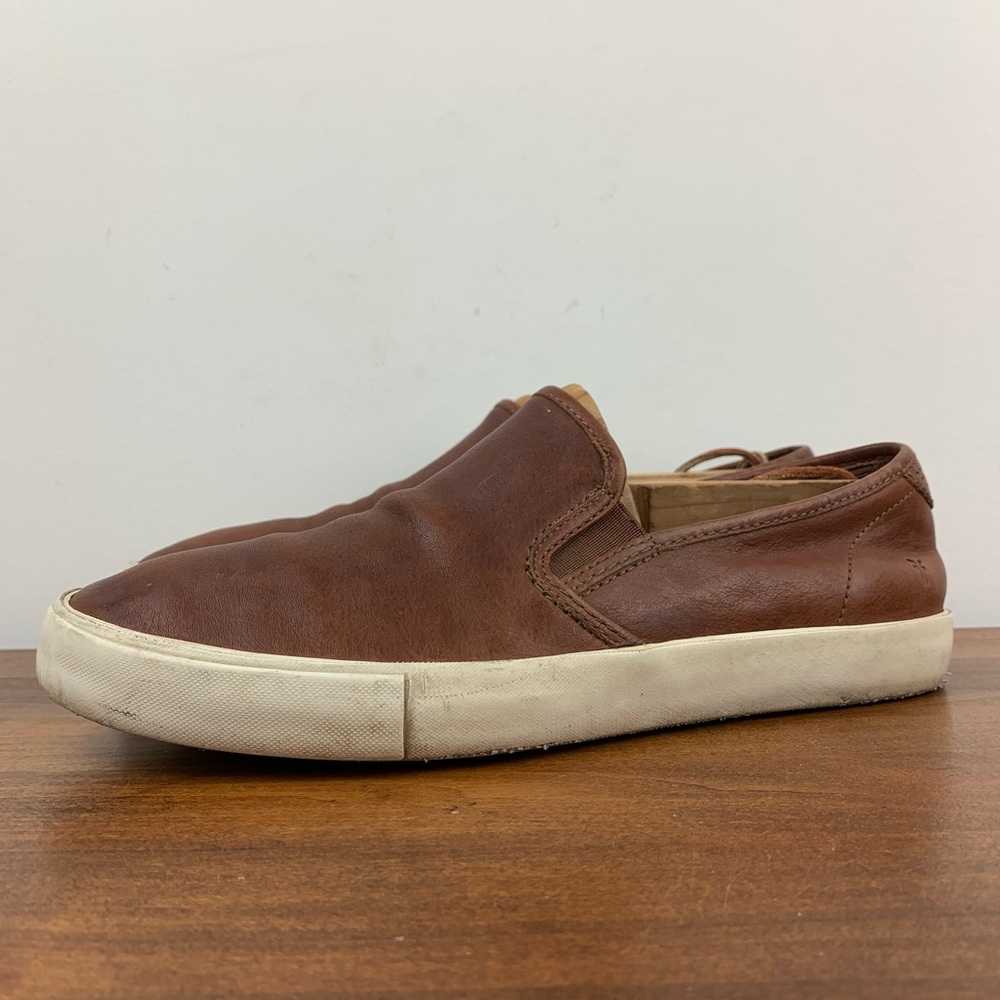 Frye Ludlow Casual Slip On Loafers Sneakers Shoes Mens Size 9 Brown Leather